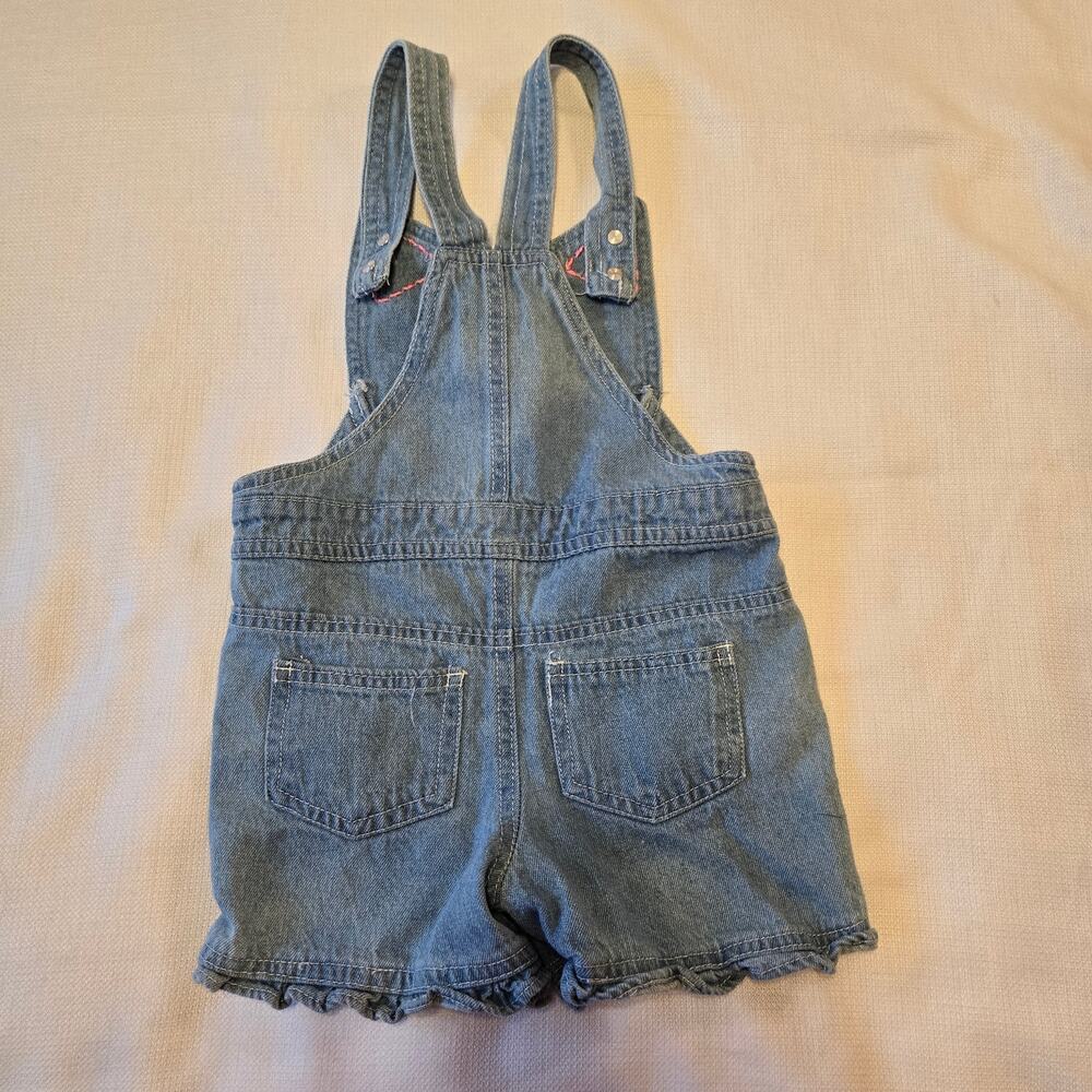 Sz 5  No Label Kitty Cat Bow Pocket Denim Shortalls - Picture 2 of 6
